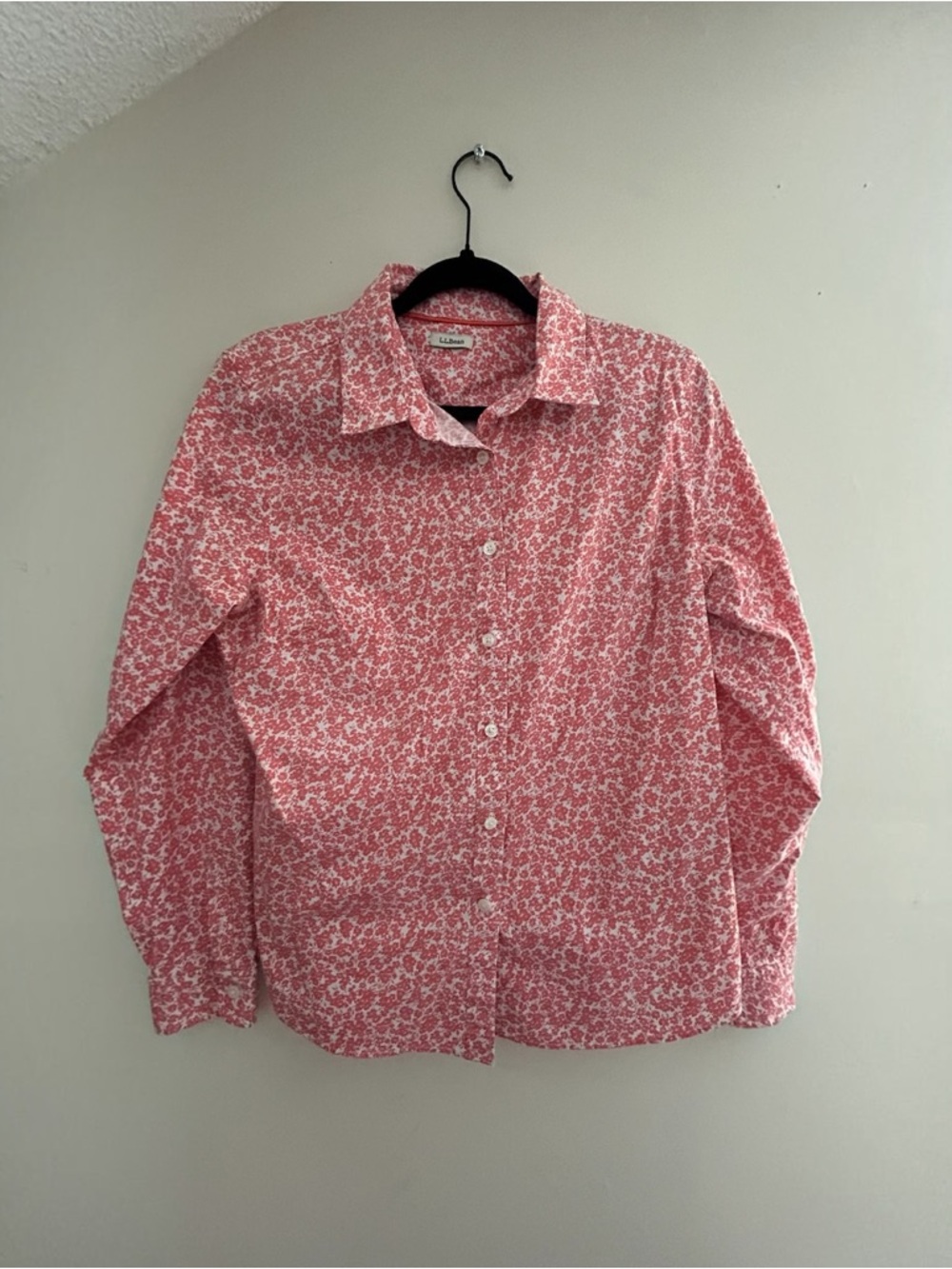 L.L. Bean Women's Long Sleeve Ditsy Floral Button-Down Shirt/Pink White